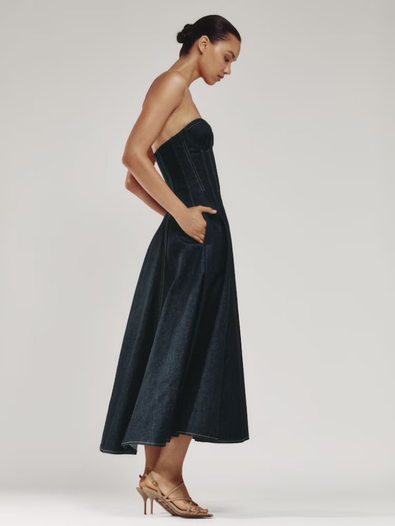 Reiss Nwt Rosa Denim Midi Dress Indigo Blue